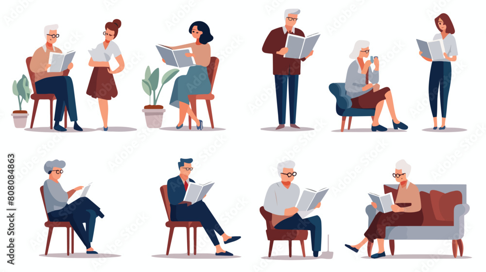 A set of adult couple a man and a woman read a news