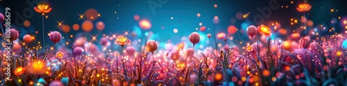 Bioluminescent Psychedelic Garlic Forest A Unique Illumination of Natures Abstract Design photo