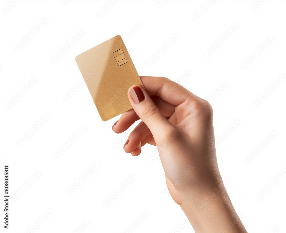 female A hand holding a gold credit card. The card is rectangular and has a shiny surface. Concept of luxury and wealth female A hand holding a gold credit card. The card is rectangular and has a shiny surface. Concept of luxury and wealth