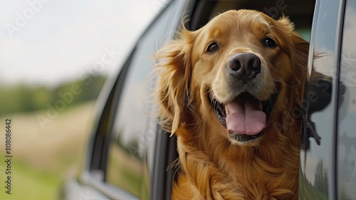 Happy Golden Retriever Having Fun in the Car