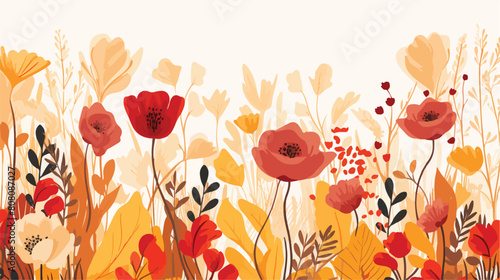 Abstract autumn red orange plants and flowers patte photo