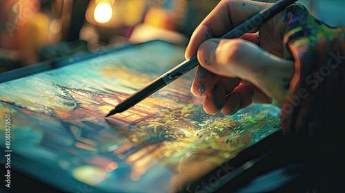 Display a digital artwork with a stylus pen and digital art tablet photo