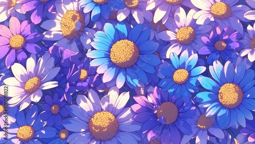 Colorful daisies  colorful flower patterns on a dark background  vibrant colors