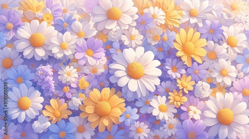 Colorful flowers background illustration with colorful daisies and chrysanthemums. 