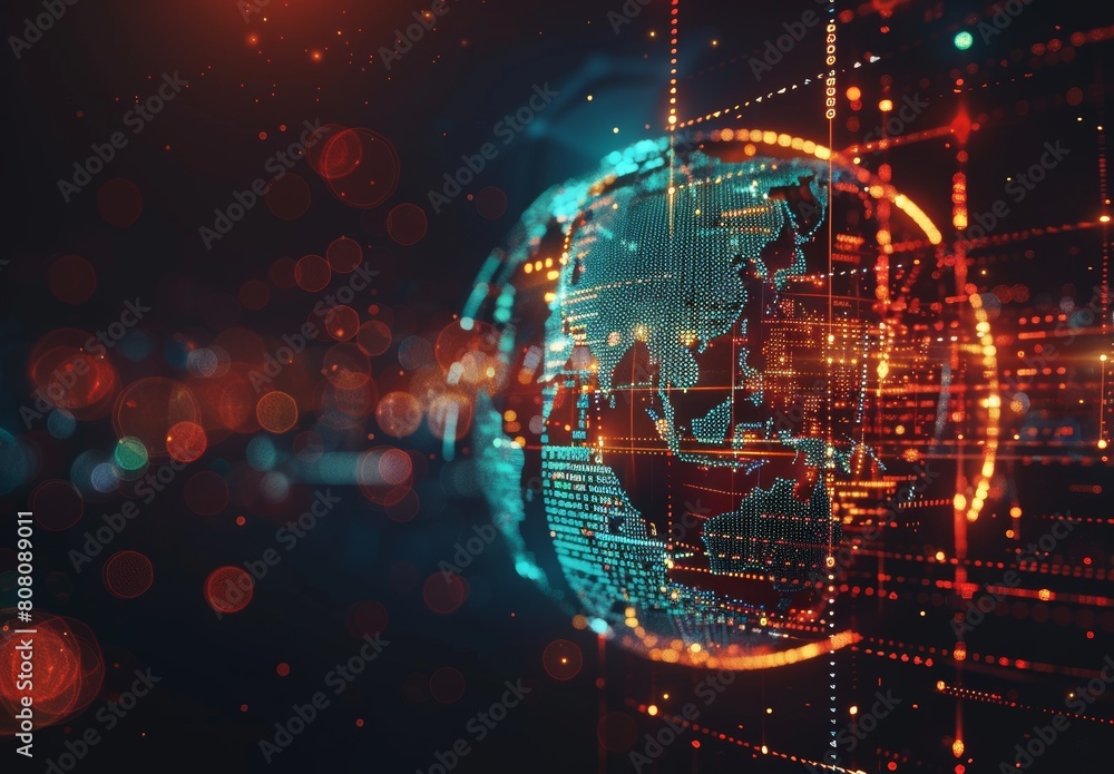 Fototapeta premium Abstract background of futuristic globe data network elements.