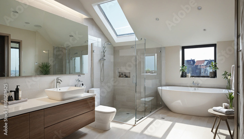 Modern loft interior design concept with a skylight bathroom  showcasing a beautiful home with luxury features 