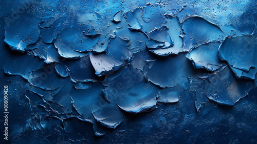 Blue cracked paint on metal surface. Abstract texture background 