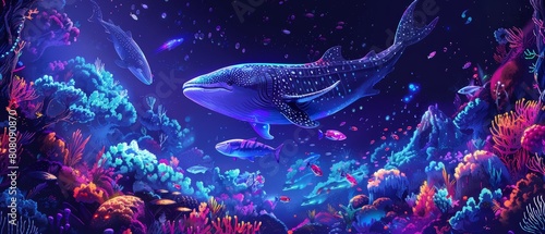 Creative fantastic of animal adaptations in a future climate, depicted as creatures with bioluminescence in a colorful style, featuring a futuristic sharpen for banner photo