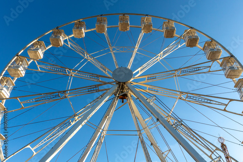 Ferris wheel under blue skies in Brazil