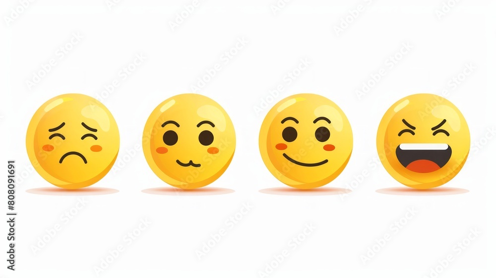 Four yellow emoticions with different expressions. Four yellow emoticions with different expressions.