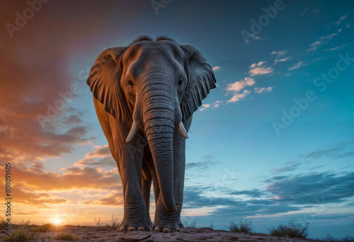  L'elefante in tutta la sua bellezza al tramonto photo