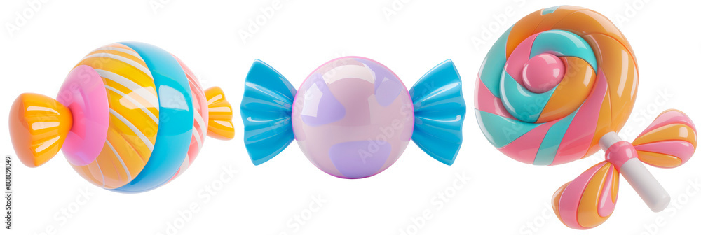 Set of candy icon 3d, plastic material, isolated on transparent background Set of candy icon 3d, plastic material, isolated on transparent background