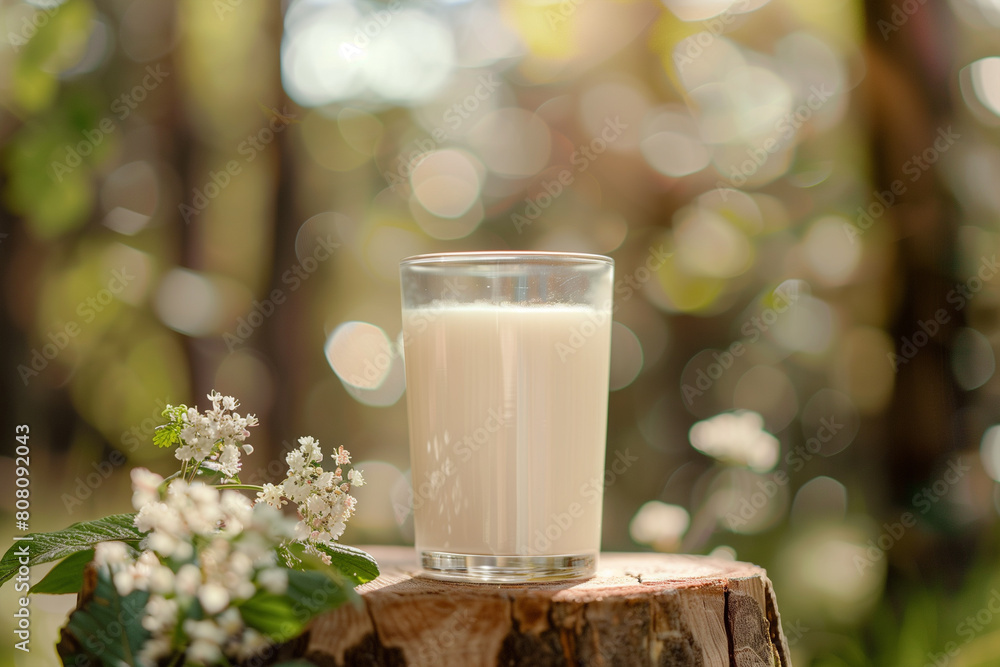 Glass of Milk on Tree Stump Glass of Milk on Tree Stump