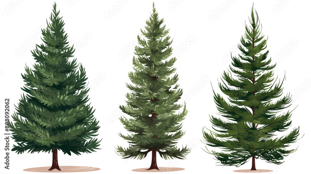 Obraz premium Set of Christmas tree, plant, pine fir clipart, isolated on transparent background