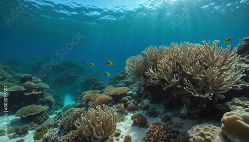 Vibrant Underwater Seascape with Tropical Coral Reef and Marine Life on Transparent Background