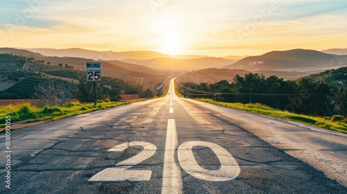New year numbers 2025 on asphalt road photo