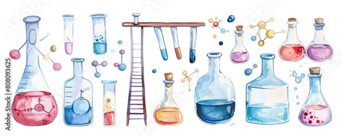 Cute watercolor of science showcasing laboratory equipment in cute styles  clipart watercolor on white background