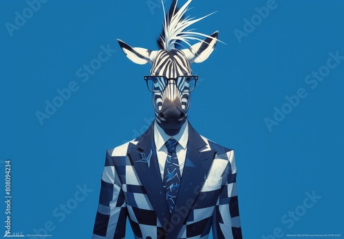 portrait of a zebra wearing a suit and tie 