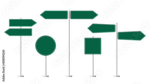 Traffic signs green. Collection of blank green road sign or Empty traffic signs difference isolated on white background. illustration vector