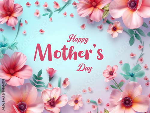 Garden of Gratitude Celebrate Mothers Day with a Charming Floral Poster Blooming with Colorful Flowers Against Blue Background