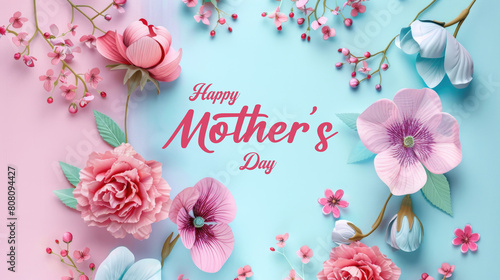 Radiant Roses Honor Mom on Mothers Day with a Stunning Floral Poster Featuring Bright Roses on a Serene Pink and Blue Background Sending Love and Congratulations