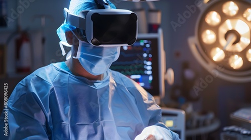 Surgeons Virtual Reality Headset Leading to Robotic Precision in Laparoscopic Surgery Generative ai photo