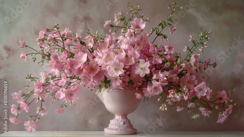 Pink Vase Overflowing With Pink Flowers
