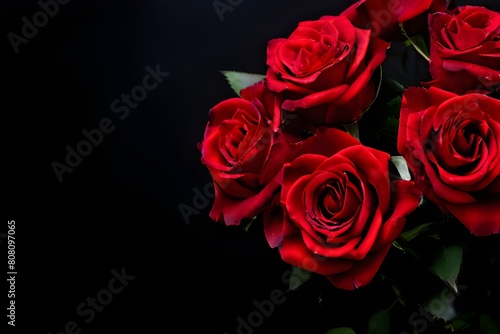  Stunning red rose bouquet on dark backdrop. 