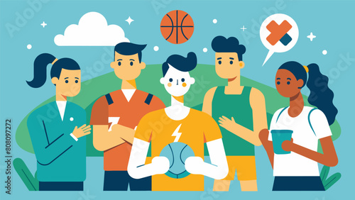 A group of athletes utilizing ketamine therapy in conjunction with sports psychology techniques to manage performance anxiety and stress..