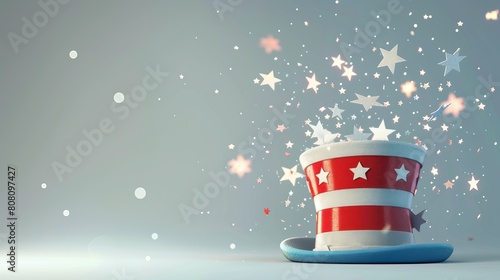 
4th of July independence day Vector illustration with the celebration greeting USA flag waving ribbon bunting decoration famous landmarks balloons flag

