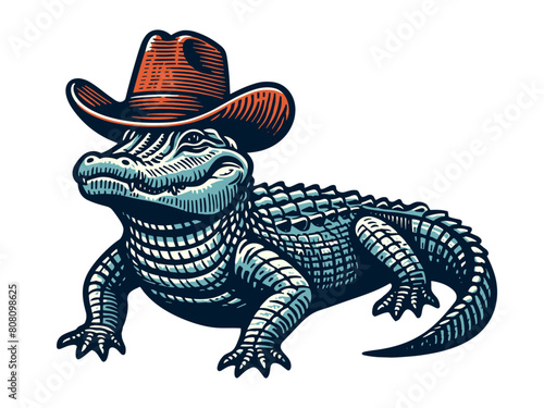 alligator in cowboy hat illustration