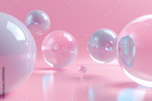 Floating Spheres  3D glossy spheres intersecting with flat circles  Multiverse aesthetics  Pastel tones  Copy space