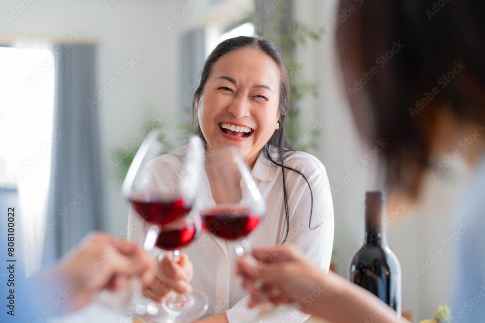 good old friend visit home asian mature woman friend talking standing in kitchen positive conversation good relation friendship reunion home visit casual relax hand hold wine glass goodvibe at home good old friend visit home asian mature woman friend talking standing in kitchen positive conversation good relation friendship reunion home visit casual relax hand hold wine glass goodvibe at home