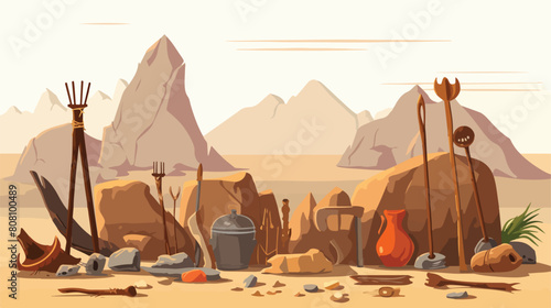 Ancient prehistoric people weapon tools background