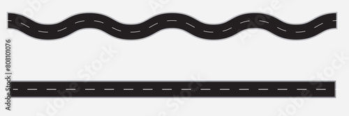  Road icon. Highway road icon.  Asphalt Road with  White Lines. Winding road vector illustration.