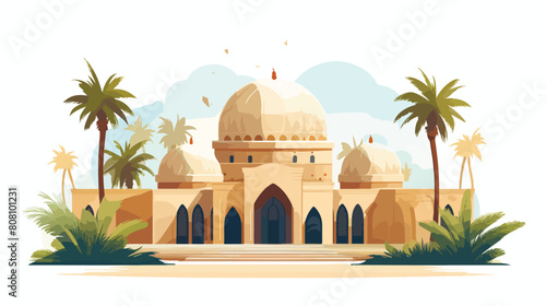 Arabian Mosque building with elegant dome and palm