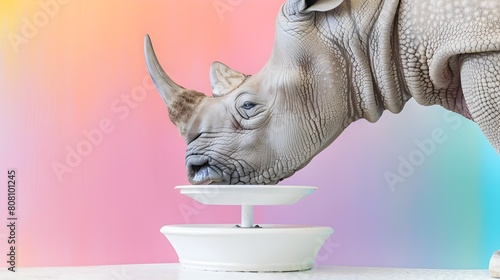 Surrealist Rhinoceros Leg Weighed on White Scale An of Balance and Contrast in Surrealism Generative ai photo