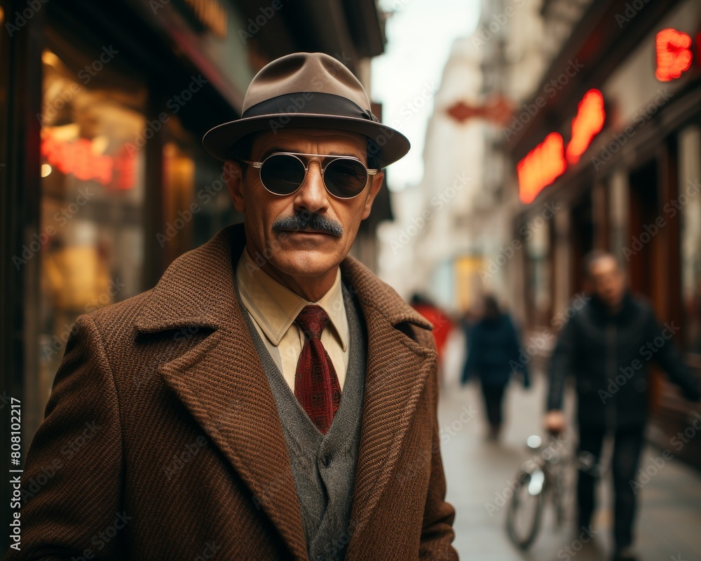 A street photographer using a retro film camera to capture candid moments in an old city quarter, blending vintage vibes with modern day life A street photographer using a retro film camera to capture candid moments in an old city quarter, blending vintage vibes with modern day life