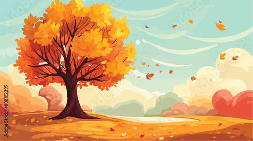 Autumn banner or poster template with big tree and