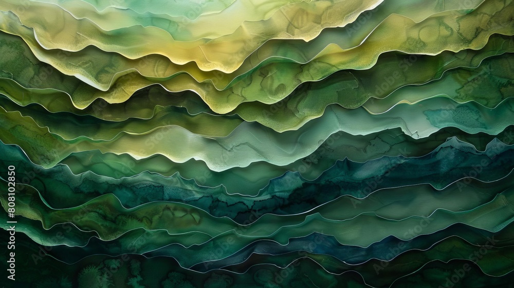 Fototapeta premium Abstract green layers that mimic the flow of water or natural elements