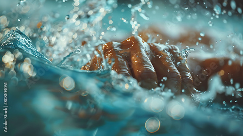 A closeup of Swimmer Backstroking Swimming photo