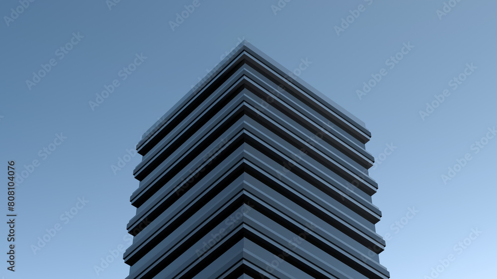 Modern house, a high-rise in the evening on the skyline. Tall modern building,urban office,wallpaper.3D render Modern house, a high-rise in the evening on the skyline. Tall modern building,urban office,wallpaper.3D render