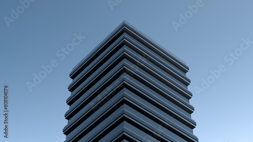 Modern house, a high-rise in the evening on the skyline. Tall modern building,urban office,wallpaper.3D render