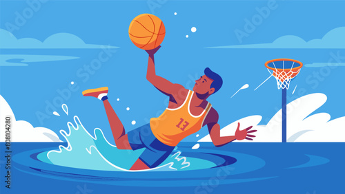 As the game heats up theres no escaping the refreshing drops of water from the intense dunks and shots in the water basketball tournament.. Vector illustration photo