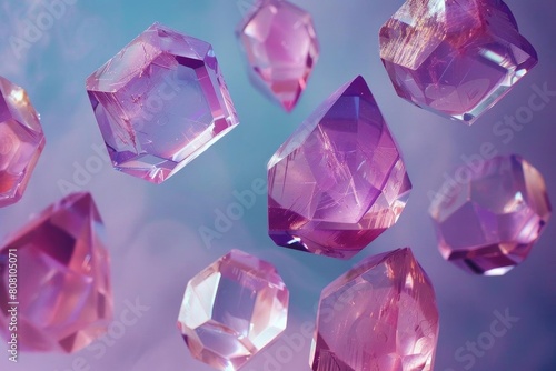 Geometric crystals floating in a violet space, suggesting concepts of fragility or preciousness
