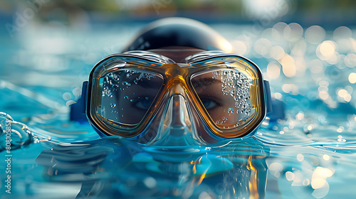 A closeup of Synchronized Swimming Nose clip, against Pool as background, hyperrealistic sports accessory photography, copy space