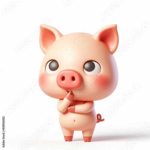 3D funny pig cartoon on white background
