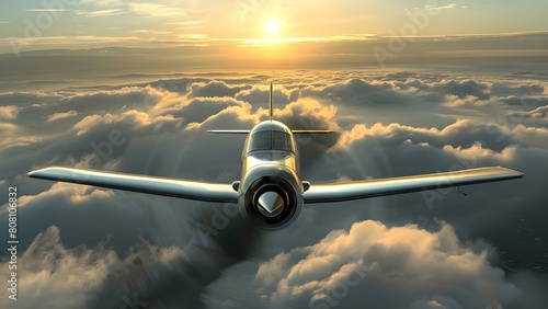 Propeller plane soaring through clouds: A symbol of freedom and adventure. Concept Adventure, Freedom, Propeller Plane, Clouds, Symbolism photo