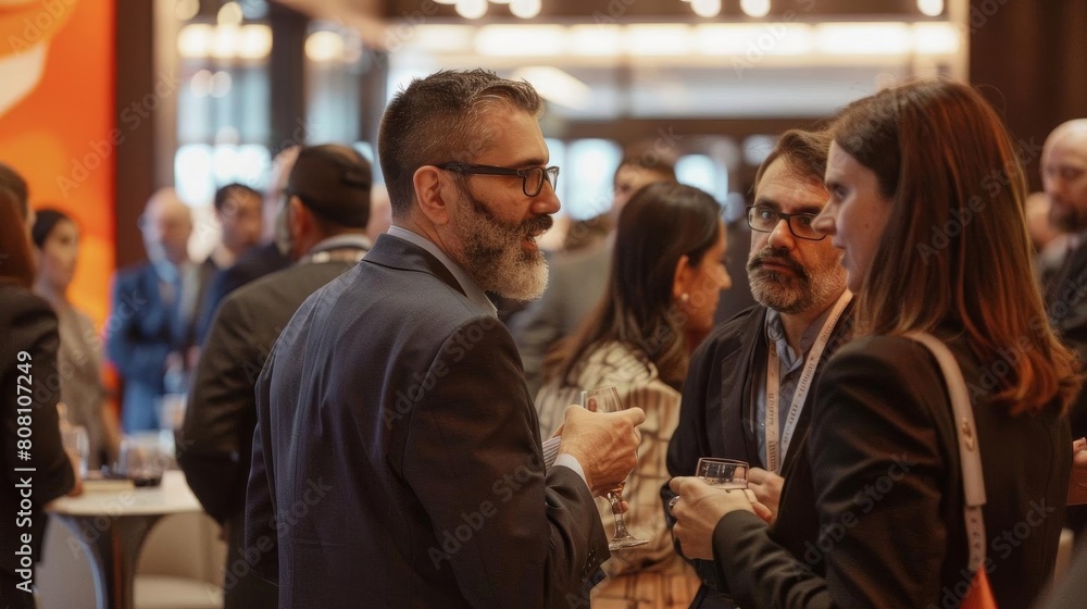 Group of professionals networking in a busy event