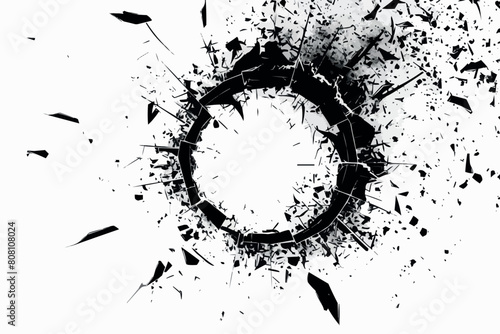 Exploding wall with free area on center. Dark destruction cracked hole in white stone wall. 3d render illustration